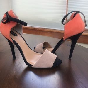 Zara heels: orange and black color block